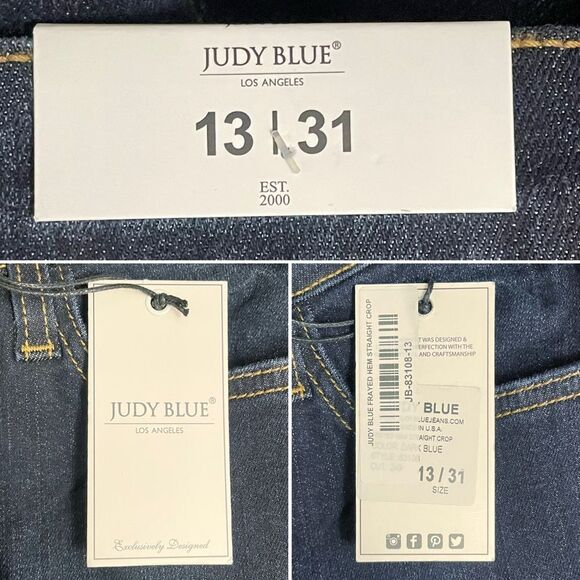 NWT Judy Blue Frayed Hem Crop Jeans Size 31 Dark Wash Straight Leg Made in USA - Picture 9 of 12